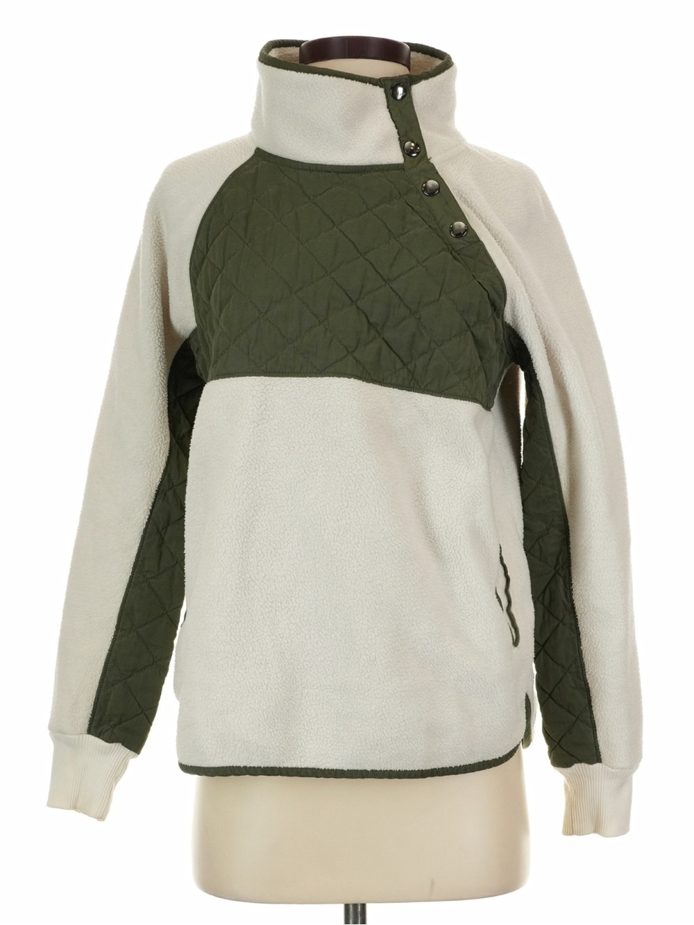 Abercrombie & Fitch Quilted Olive & Cream Fleece Pullover Women’s Large - Picture 1 of 7